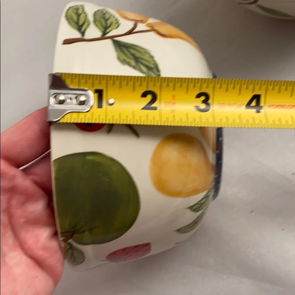 Zrike Fruit Medley multicolor pear and apple graphic ceramic bowls (4)